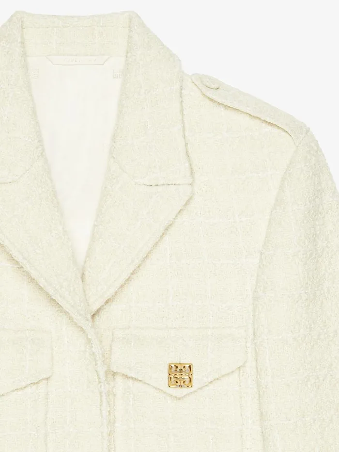 Givenchy Cropped Jacket In Tweed With 4G Liquid Detail Ecru Women Coats and Jackets