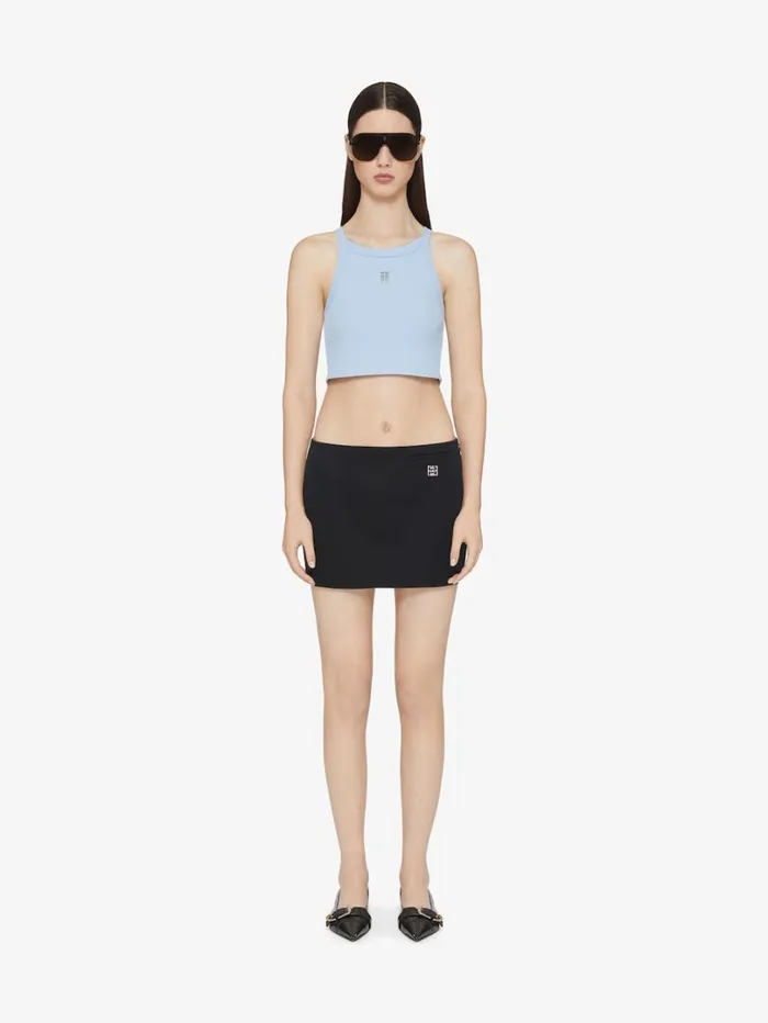 Givenchy Cropped Tank Top In Cotton With 4G Detail Sky Blue Women TShirts