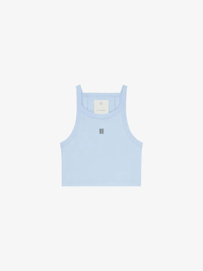 Givenchy Cropped Tank Top In Cotton With 4G Detail Sky Blue Women TShirts