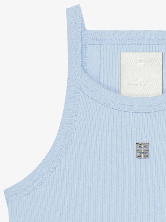 Givenchy Cropped Tank Top In Cotton With 4G Detail Sky Blue Women TShirts