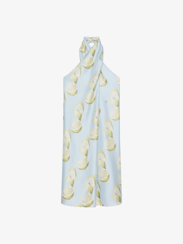 Givenchy Dress In Silk With Lemon Print Blueyellow Women Dresses