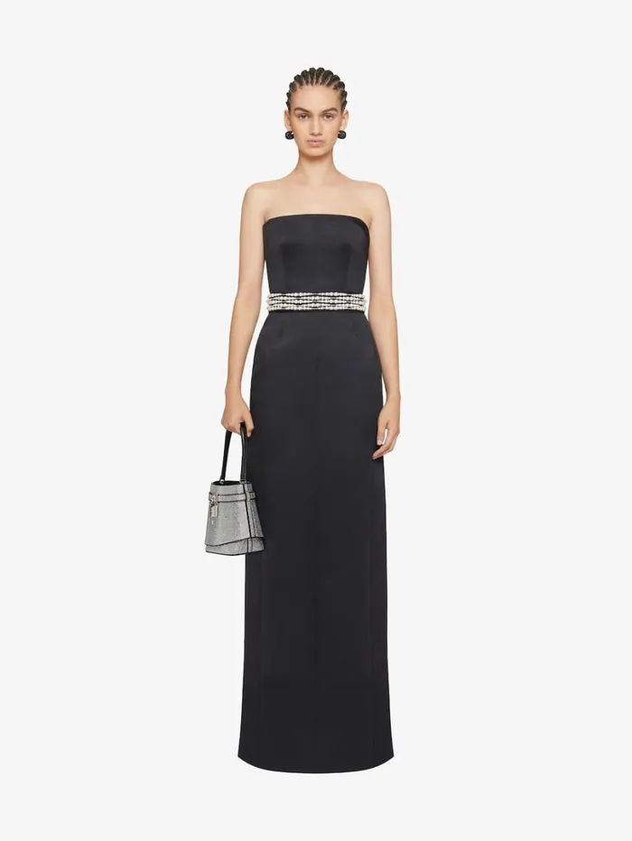 Givenchy Evening Bustier Dress In Satin With Pearl Belt Black Women Dresses