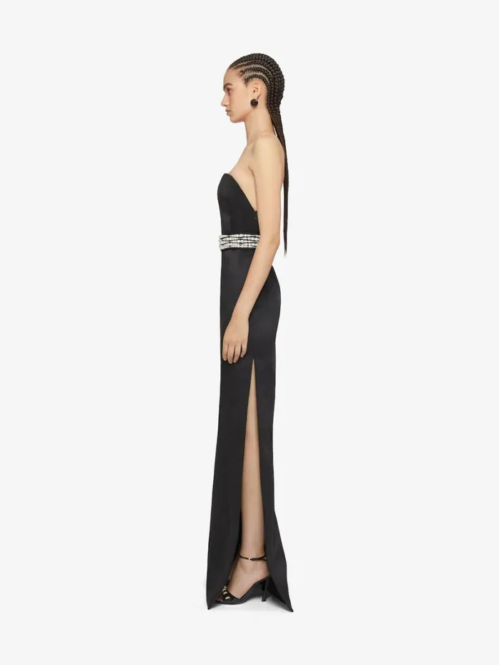 Givenchy Evening Bustier Dress In Satin With Pearl Belt Black Women Dresses
