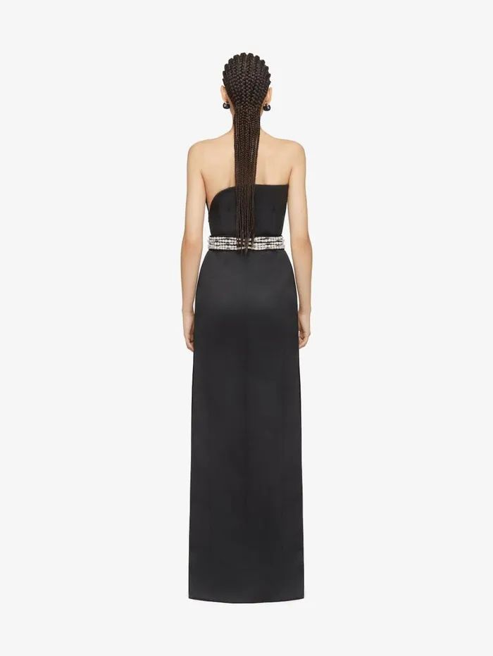 Givenchy Evening Bustier Dress In Satin With Pearl Belt Black Women Dresses