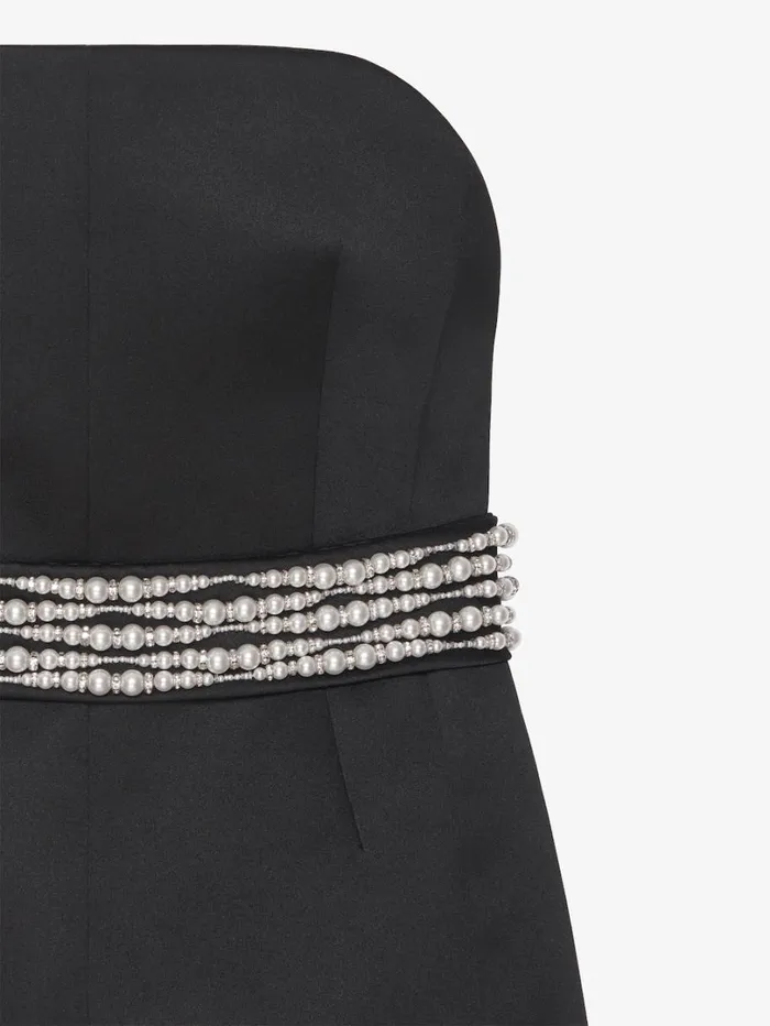 Givenchy Evening Bustier Dress In Satin With Pearl Belt Black Women Dresses