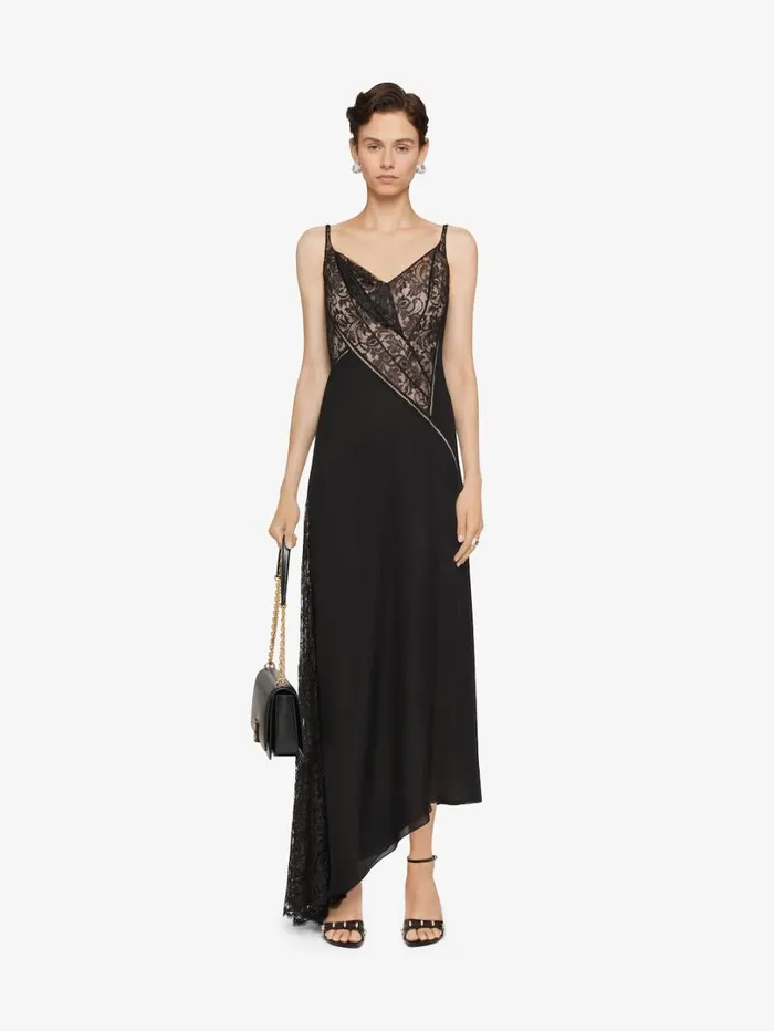 Givenchy Evening Dress In Mousseline And Lace Black Women Dresses