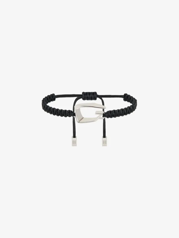 Givenchy Giv Cut Bracelet In Woven Cotton And Metal Blacksilvery Men Jewelry