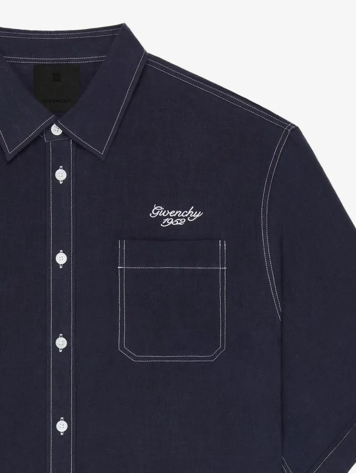 Givenchy GIVENCHY 1952 Shirt In Linen Navy Men Shirts