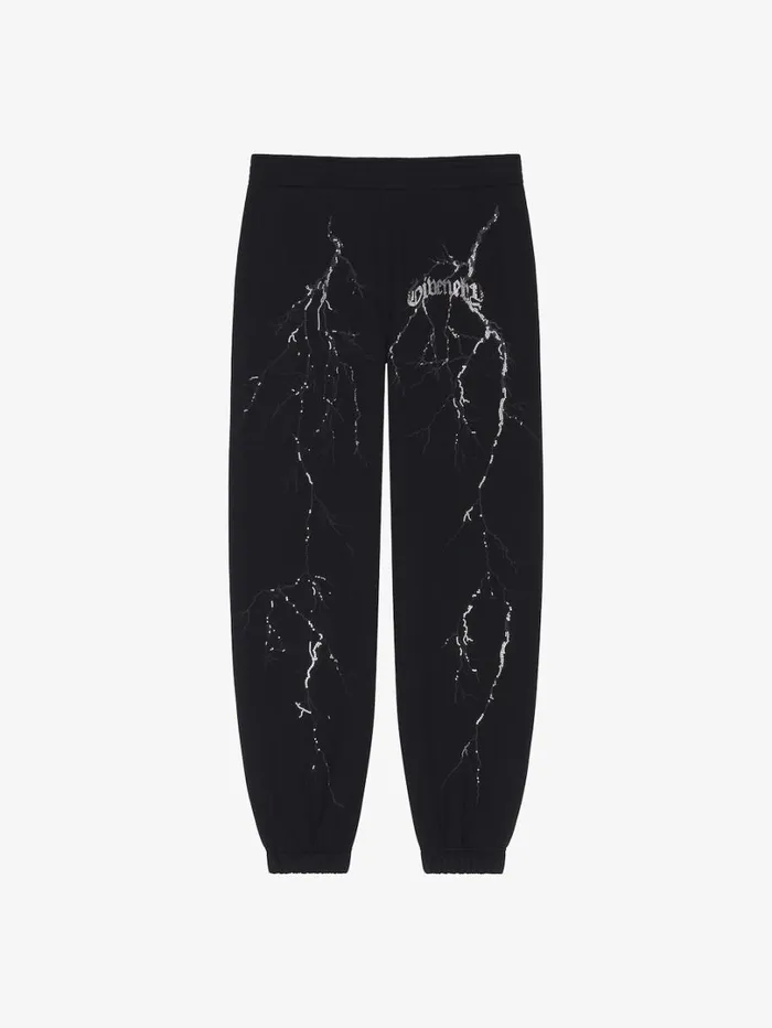 Givenchy Jogger Pants In Fleece With Reflective Artwork Black Men Pants and Shorts
