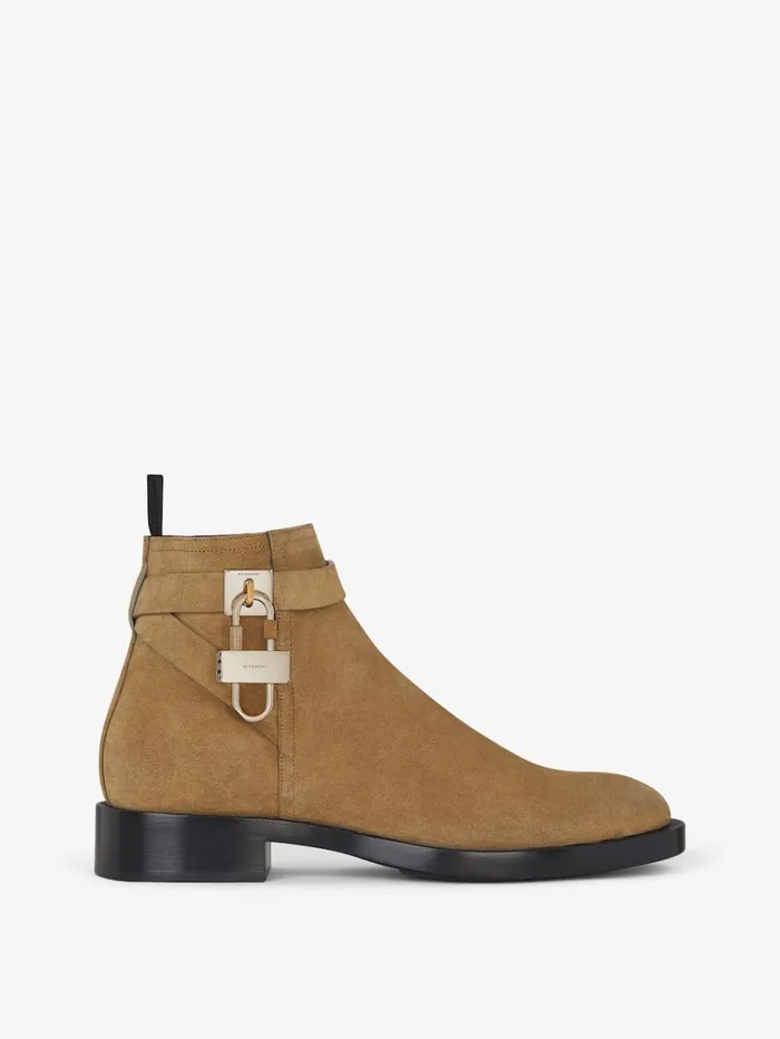 Givenchy Lock Ankle Boots In Suede Light Brown Men Boots and Loafers