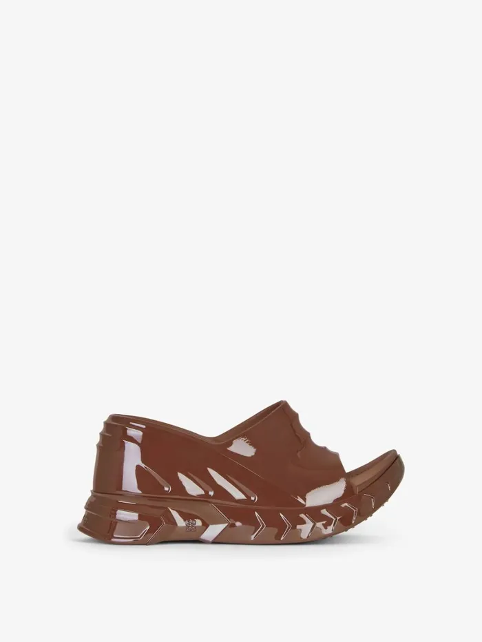 Givenchy Marshmallow Wedge Sandals In Rubber Chocolate Women Shark Lock