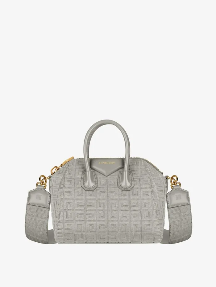 Givenchy Mini Antigona Bag In 4G Embroidered Canvas Stone Grey Women Crossbody Bags