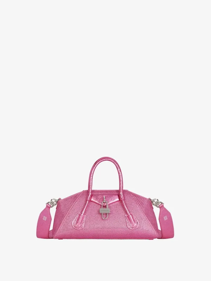 Givenchy Mini Antigona Stretch Bag In Satin And Strass Neon Pink Women Crossbody Bags