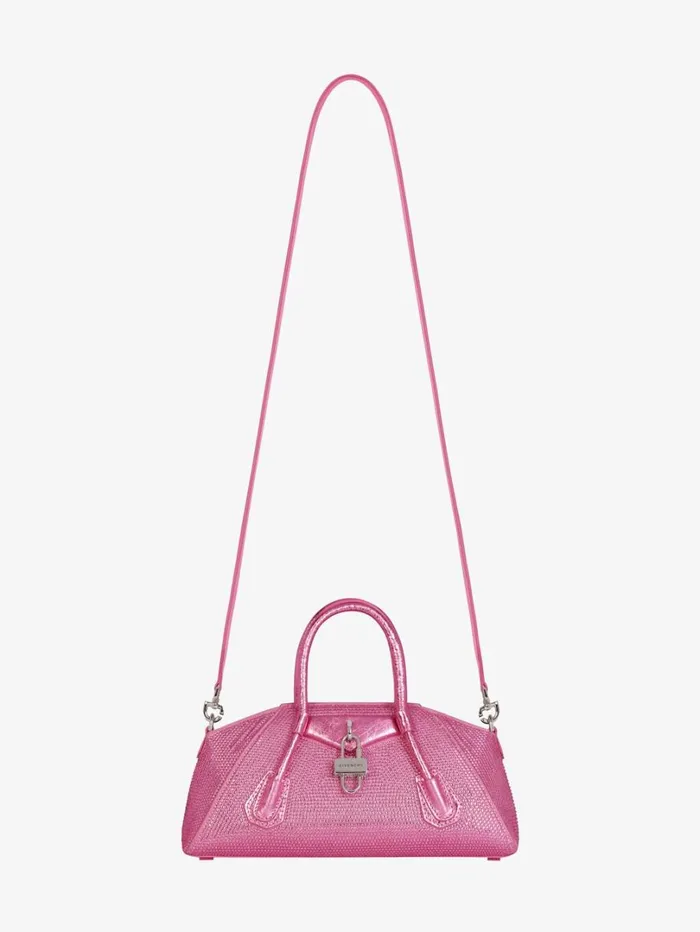 Givenchy Mini Antigona Stretch Bag In Satin And Strass Neon Pink Women Crossbody Bags Givenchy Mini Antigona Stretch Bag In Satin And Strass Neon Pink Women Crossbody Bags