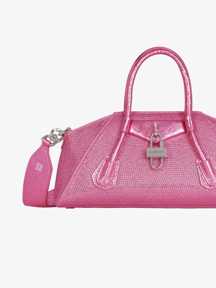Givenchy Mini Antigona Stretch Bag In Satin And Strass Neon Pink Women Crossbody Bags Givenchy Mini Antigona Stretch Bag In Satin And Strass Neon Pink Women Crossbody Bags