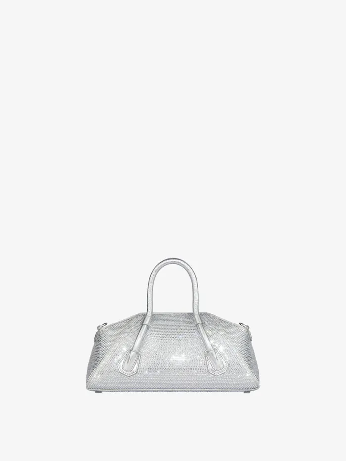 Givenchy Mini Antigona Stretch Bag In Satin And Strass Silvery Grey Women Crossbody Bags Givenchy Mini Antigona Stretch Bag In Satin And Strass Silvery Grey Women Crossbody Bags