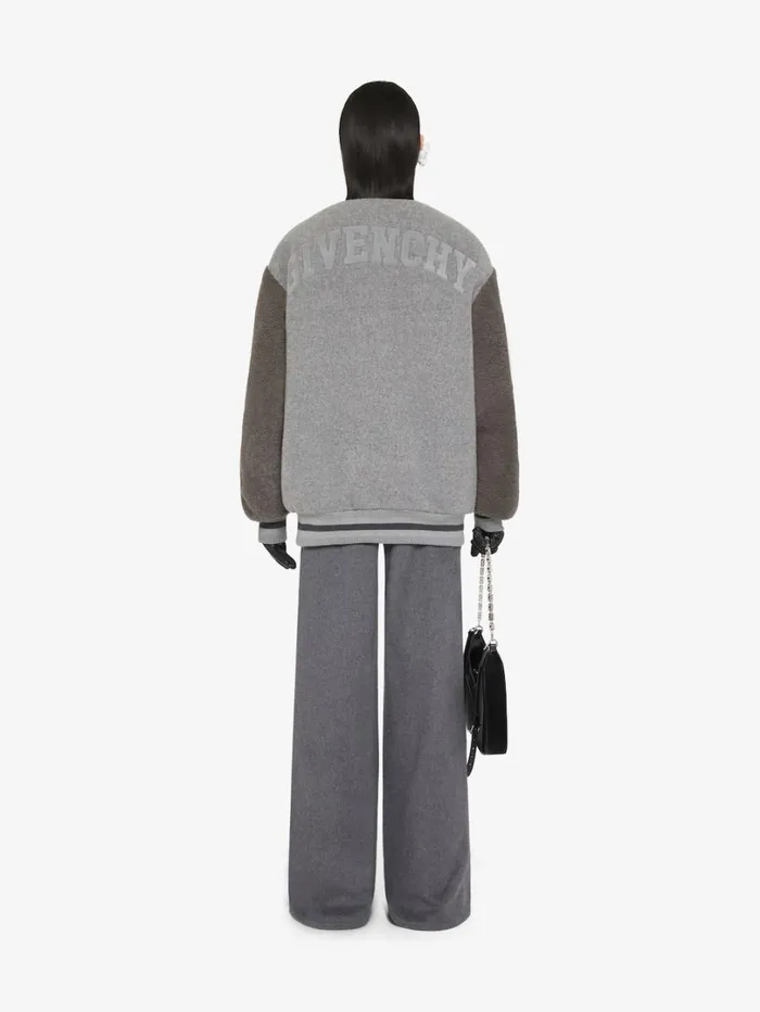 Givenchy Oversized Varsity Jacket In Wool And Shearling Light Grey Melange Women Outerwear and Blousons