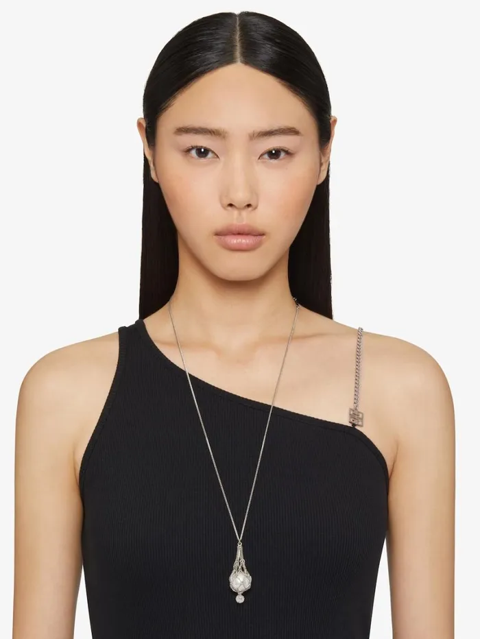 Givenchy Pearling Necklace In Metal With Pearls And Crystals Whitesilvery Women Jewelry Givenchy Pearling Necklace In Metal With Pearls And Crystals Whitesilvery Women Jewelry