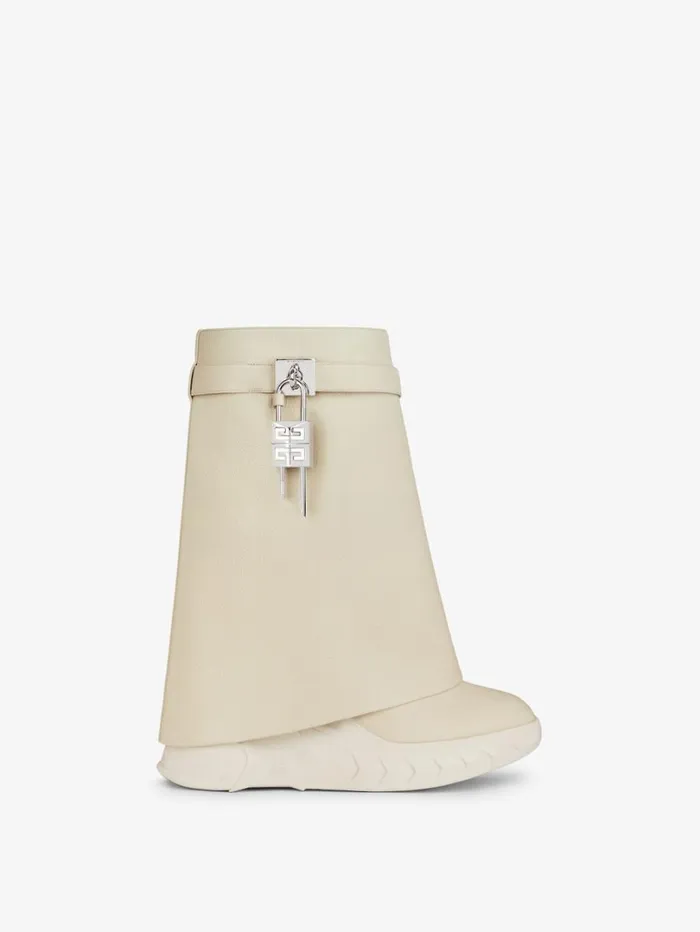 Givenchy Shark Lock Biker Ankle Boots In Grained Leather Beige Women Shark Lock