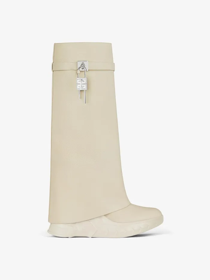 Givenchy Shark Lock Biker Boots In Grained Leather Beige Women Shark Lock