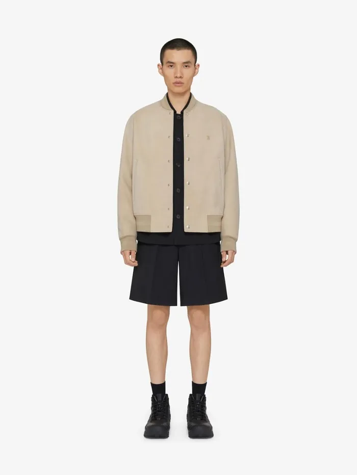 Givenchy Varsity Jacket In Grained Nubuck With 4G Detail Beige Men Outerwear and Blousons Givenchy Varsity Jacket In Grained Nubuck With 4G Detail Beige Men Outerwear and Blousons