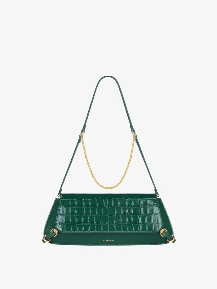 Givenchy Voyou Clutch Bag In Crocodile Effect Leather Emerald Green Women Shoulder Bags