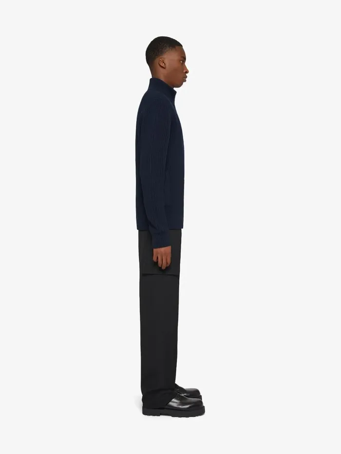 Givenchy Zipped Cardigan In Wool And Cashmere Night Blue Men Knitwear