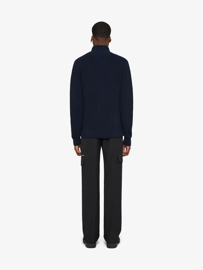 Givenchy Zipped Cardigan In Wool And Cashmere Night Blue Men Knitwear