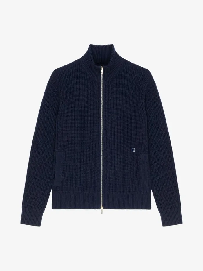 Givenchy Zipped Cardigan In Wool And Cashmere Night Blue Men Knitwear