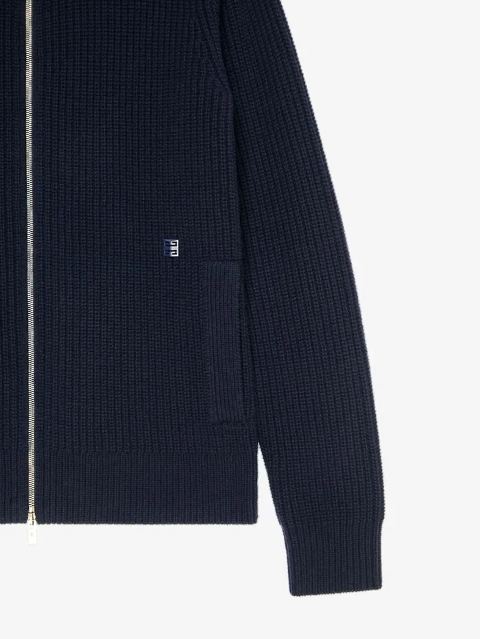 Givenchy Zipped Cardigan In Wool And Cashmere Night Blue Men Knitwear