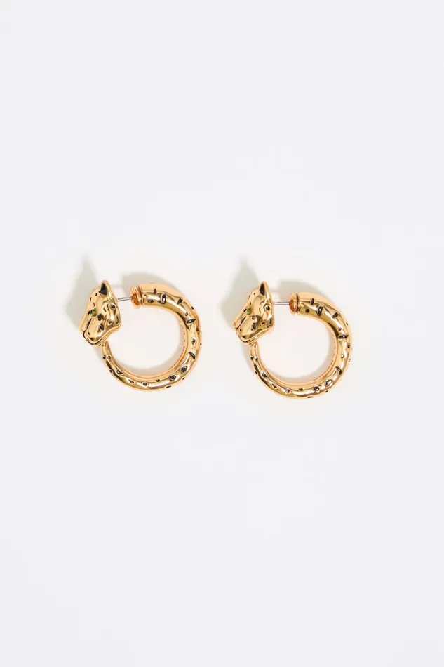 Gold And Black Panther Hoop Earrings Green Women Bimba Y Lola Earrings