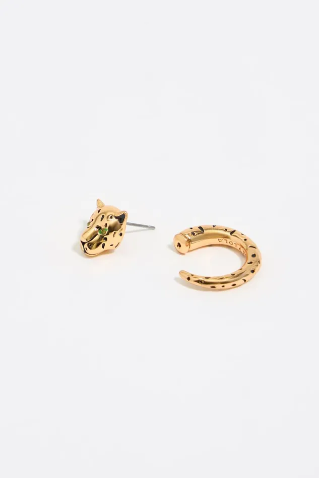 Gold And Black Panther Hoop Earrings Green Women Bimba Y Lola Earrings Gold And Black Panther Hoop Earrings Green Women Bimba Y Lola Earrings