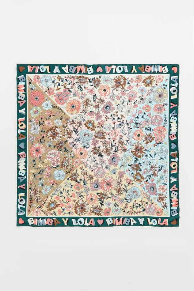 Green Logo Frame Floral Scarf Watergreen Women Bimba Y Lola Scarves