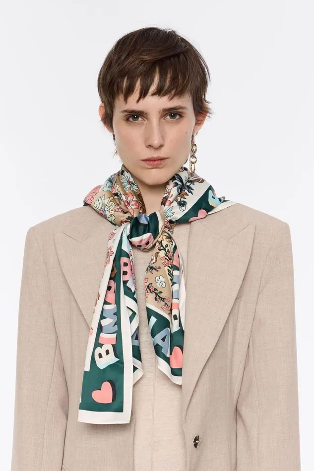 Green Logo Frame Floral Scarf Watergreen Women Bimba Y Lola Scarves Green Logo Frame Floral Scarf Watergreen Women Bimba Y Lola Scarves