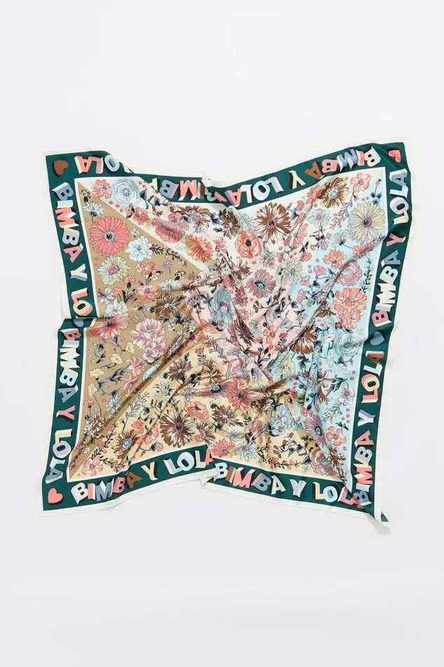 Green Logo Frame Floral Scarf Watergreen Women Bimba Y Lola Scarves Green Logo Frame Floral Scarf Watergreen Women Bimba Y Lola Scarves