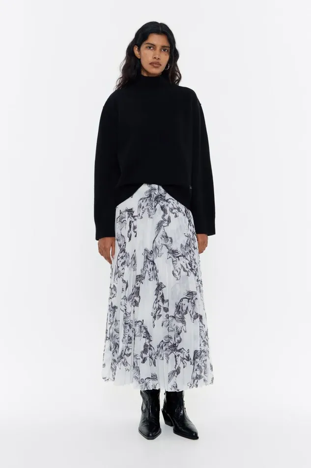 Grey Greyhound Pleated Midi Skirt Galgo Big Grey Women Bimba Y Lola Skirts