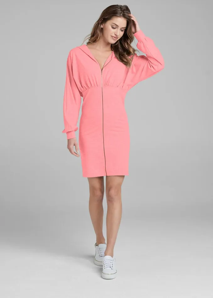 HOODED FRONT ZIPPER DRESS Heather Red Women VENUS Dresses