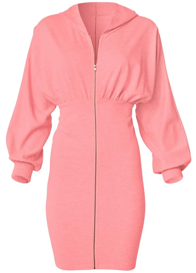 HOODED FRONT ZIPPER DRESS Heather Red Women VENUS Dresses