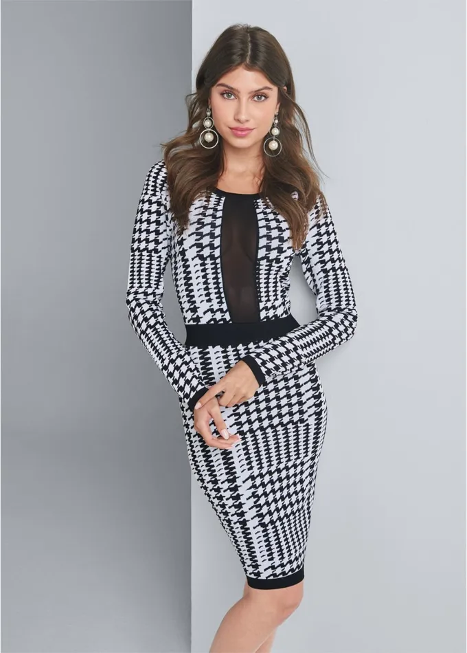 HOUNDSTOOTH BANDAGE DRESS Black Multi Women VENUS Short Dresses