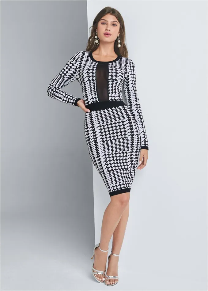 HOUNDSTOOTH BANDAGE DRESS Black Multi Women VENUS Short Dresses