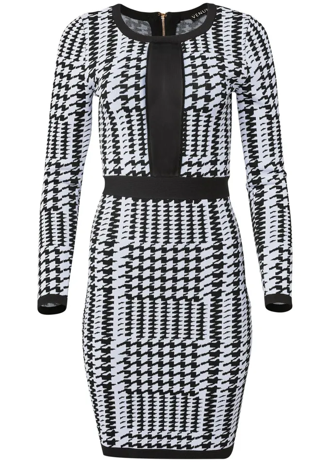 HOUNDSTOOTH BANDAGE DRESS Black Multi Women VENUS Short Dresses