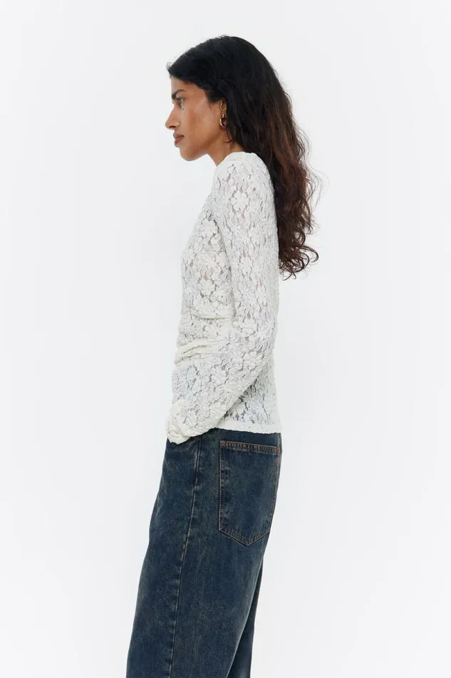 Ivory Jacquard Fitted Tshirt Ivory Women Bimba Y Lola TShirts Ivory Jacquard Fitted Tshirt Ivory Women Bimba Y Lola TShirts