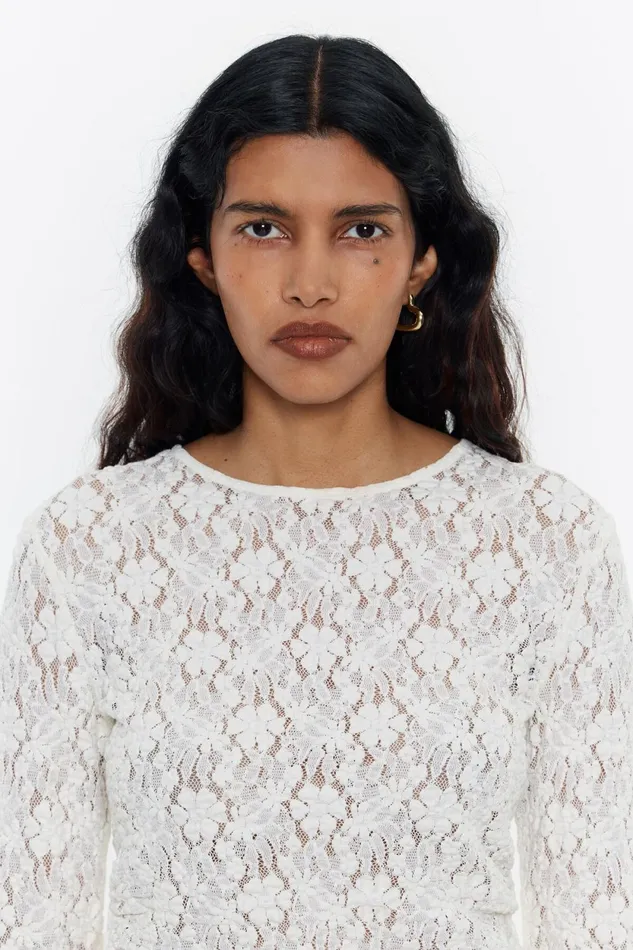 Ivory Jacquard Fitted Tshirt Ivory Women Bimba Y Lola TShirts Ivory Jacquard Fitted Tshirt Ivory Women Bimba Y Lola TShirts