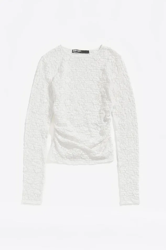 Ivory Jacquard Fitted Tshirt Ivory Women Bimba Y Lola TShirts Ivory Jacquard Fitted Tshirt Ivory Women Bimba Y Lola TShirts