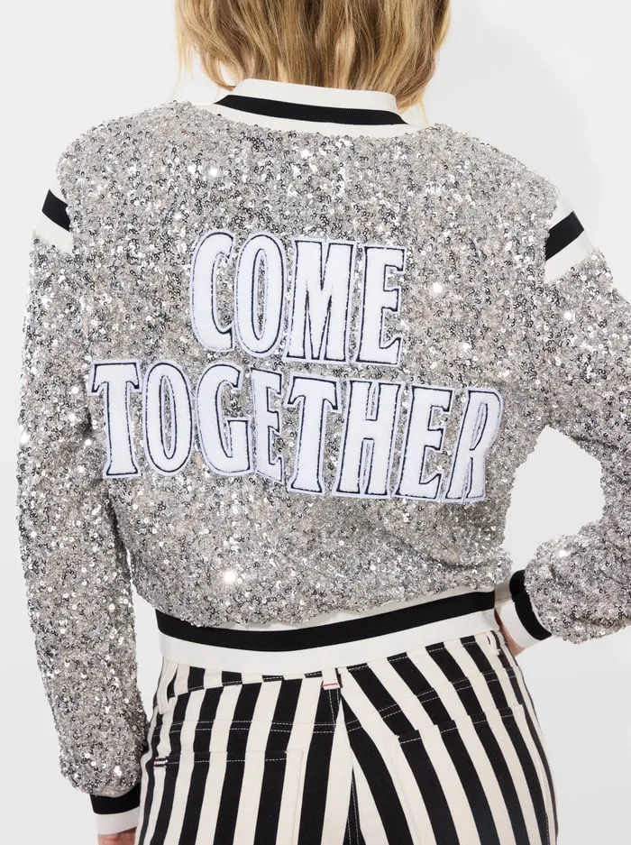 Jackets Coats Women Alice Olivia The Beatles Keri Varsity Jacket Silverwhite