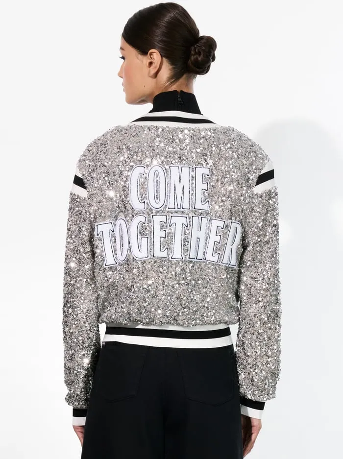 Jackets Coats Women Alice Olivia The Beatles Keri Varsity Jacket Silverwhite