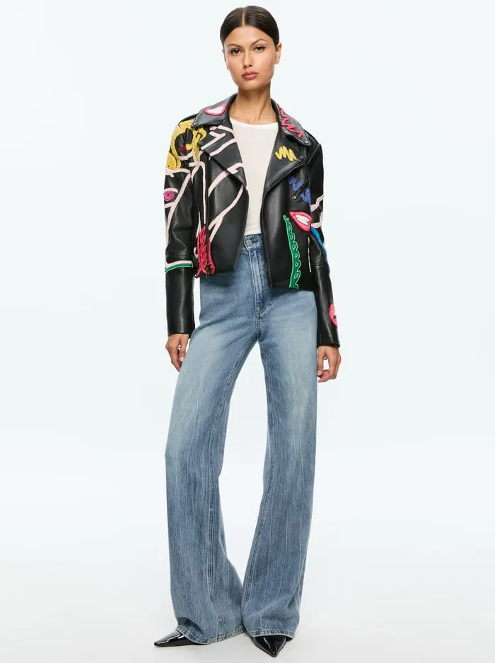 Jackets Coats Women Alice Olivia Tom Wesselmann Cody Leather Moto Jacket Natural Beauty