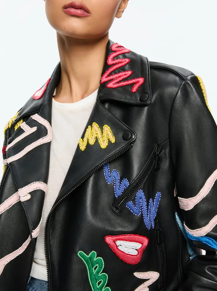 Jackets Coats Women Alice Olivia Tom Wesselmann Cody Leather Moto Jacket Natural Beauty