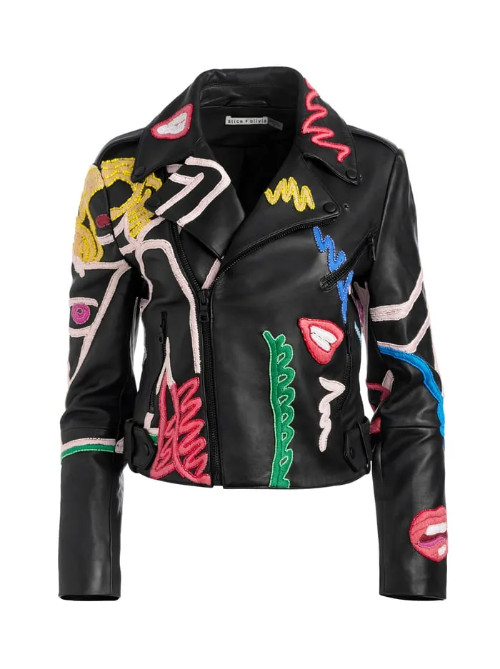 Jackets Coats Women Alice Olivia Tom Wesselmann Cody Leather Moto Jacket Natural Beauty
