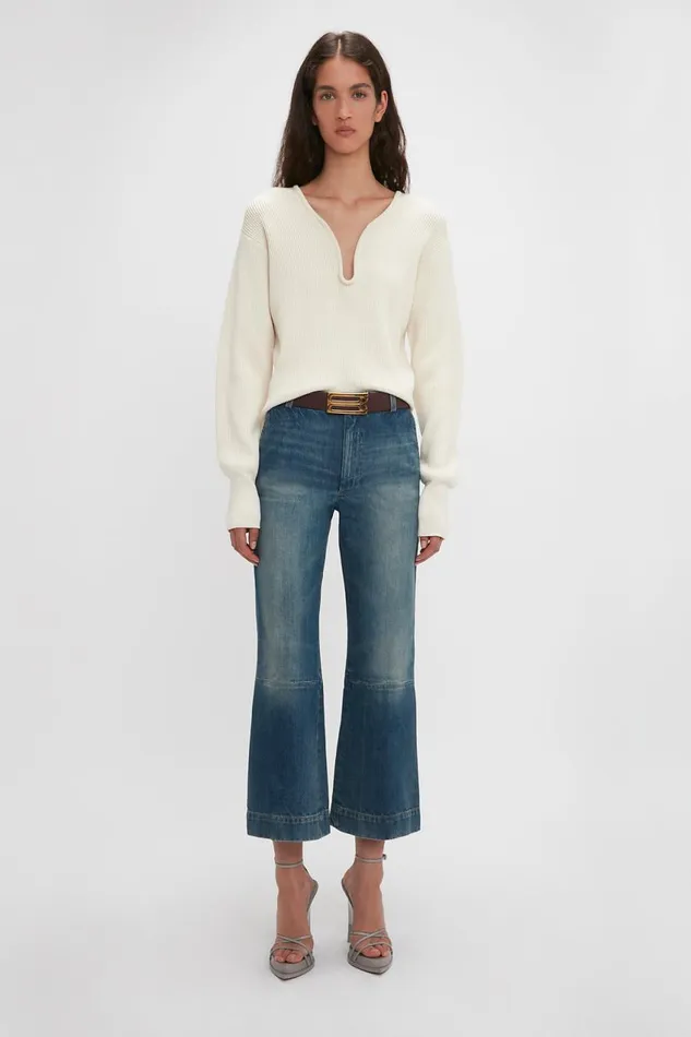 Jeans Women Victoria Beckham Cropped Kick Jean In Indigrey Wash